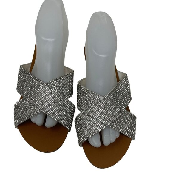 Arezzo Women's Rhinestone Criss Cross Strap Slide Sandals Size 7 - Picture 1 of 9